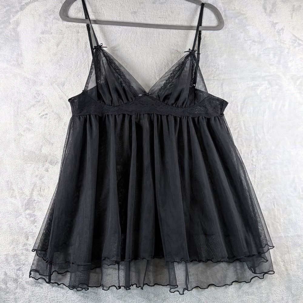 Vintage 90s Cinema Etoile Black Mesh Lace Babydoll Slip Whimsigoth Y2K M